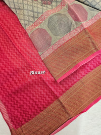 Pure Chanderi Butter Silk - Grey With Pink