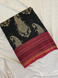 Pure Chanderi Butter Silk -Black With Red