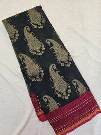 Pure Chanderi Butter Silk -Black With Red