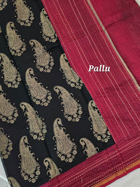 Pure Chanderi Butter Silk -Black With Red