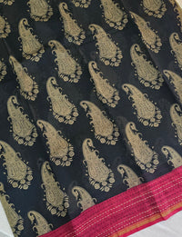 Pure Chanderi Butter Silk -Black With Red