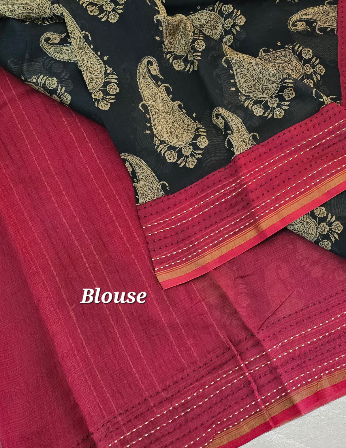 Pure Chanderi Butter Silk -Black With Red