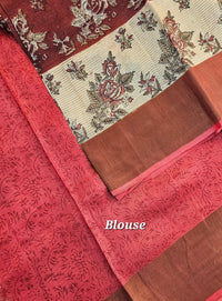 Desi Tussar - Maroon with Cream