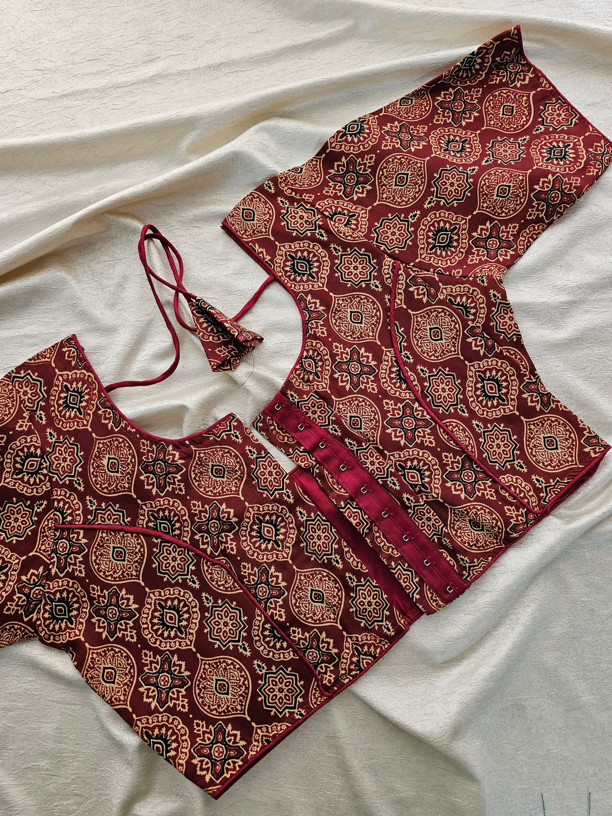 Pure Cotton Block Printed Blouse with Lining - Kumkum Red