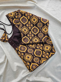 Pure Cotton Block Printed Blouse with Lining - Brown