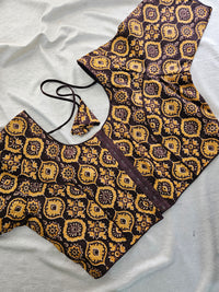 Pure Cotton Block Printed Blouse with Lining - Brown