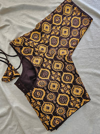 Pure Cotton Block Printed Blouse with Lining - Brown