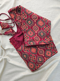 Pure Cotton Block Printed Blouse with Lining - Marron