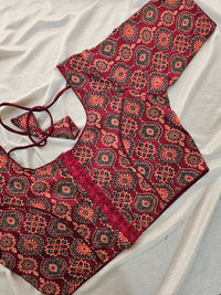 Pure Cotton Block Printed Blouse with Lining - Marron