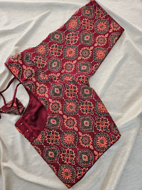 Pure Cotton Block Printed Blouse with Lining - Marron