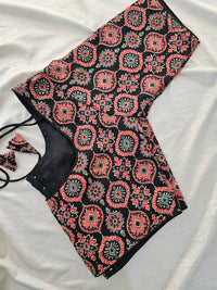 Pure Cotton Block Printed Blouse with Lining - Black