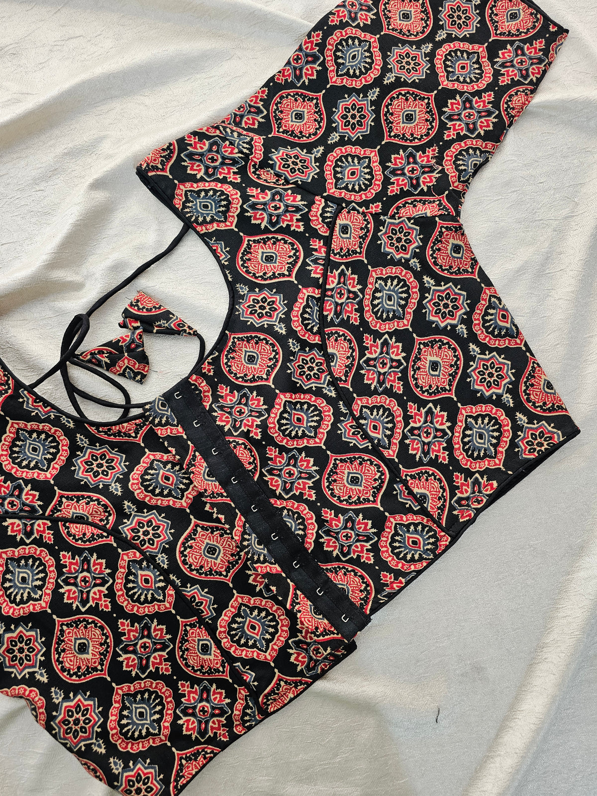 Pure Cotton Block Printed Blouse with Lining - Black