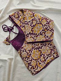 Pure Cotton Block Printed Blouse with Lining - Purple