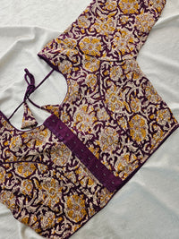 Pure Cotton Block Printed Blouse with Lining - Purple