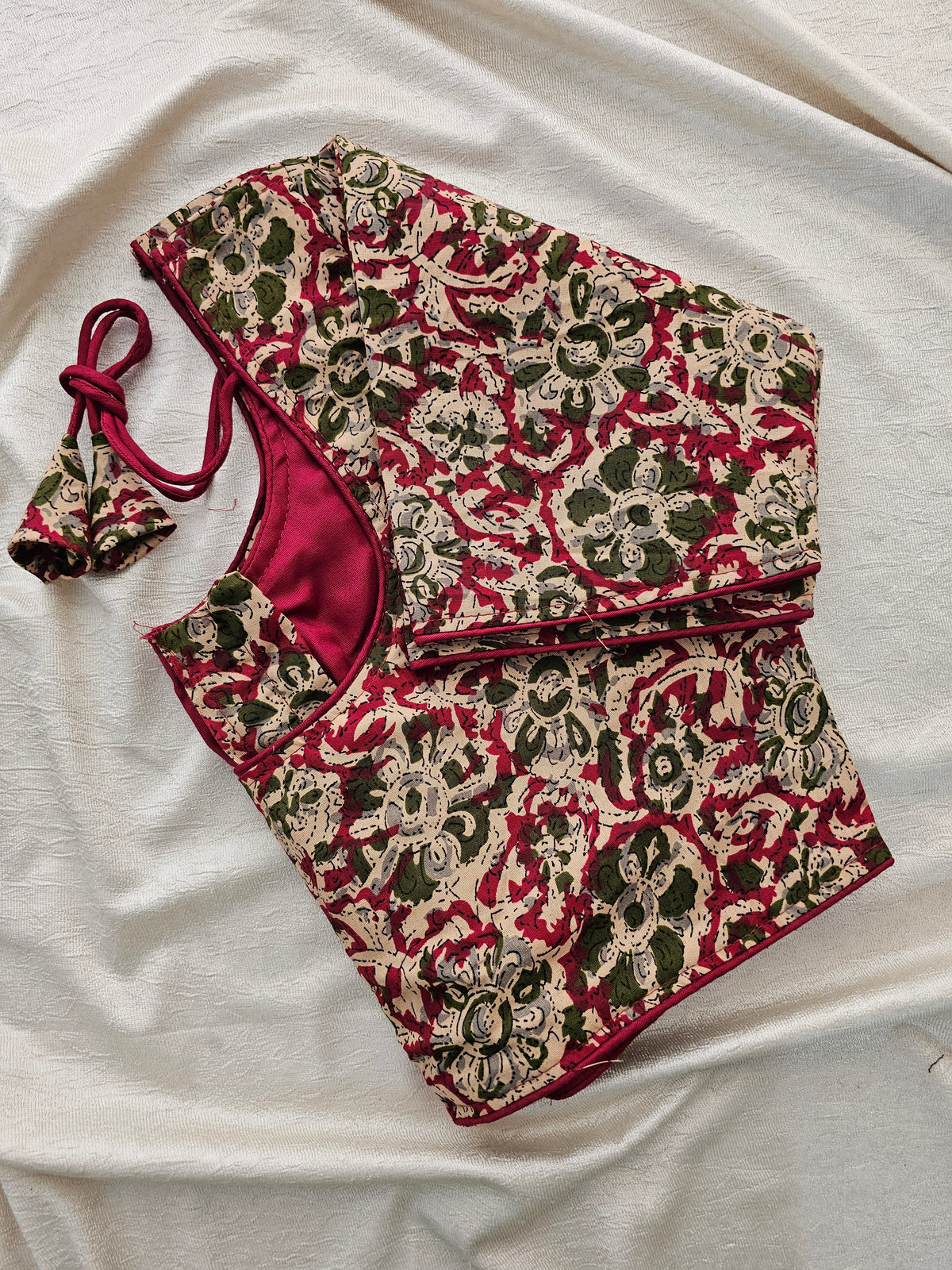 Pure Cotton Block Printed Blouse with Lining - Maroon