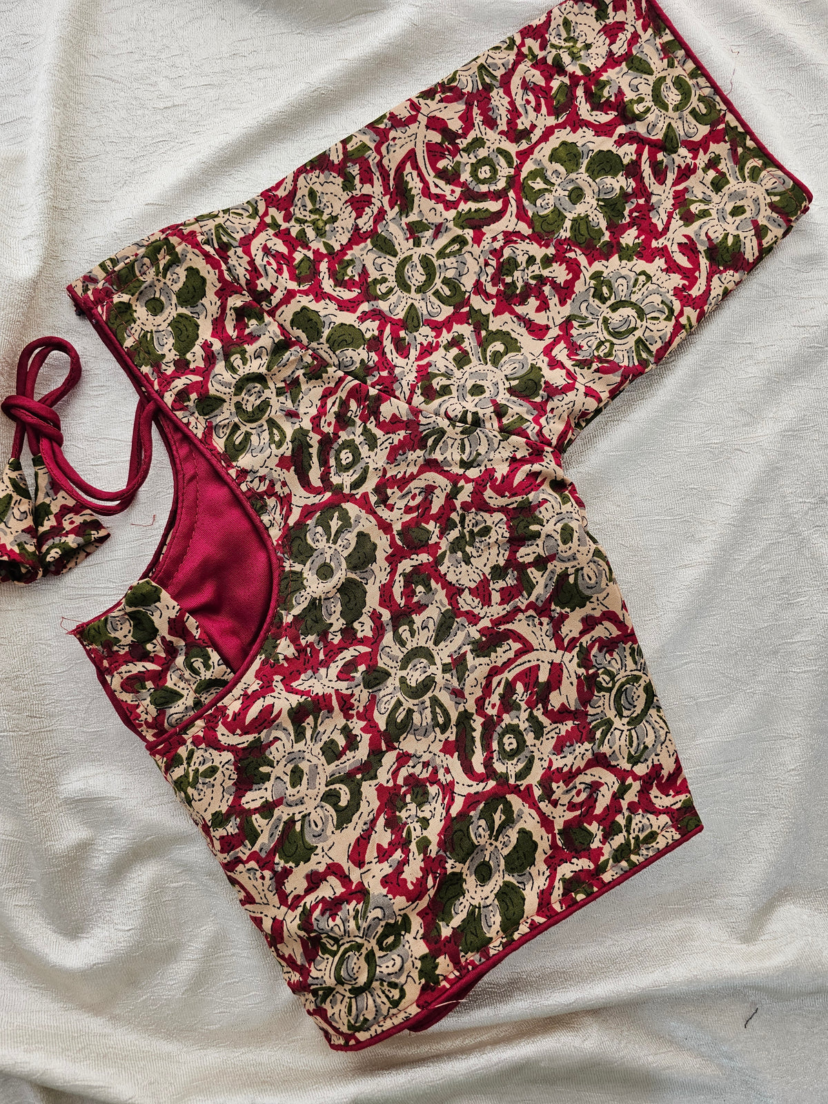 Pure Cotton Block Printed Blouse with Lining - Maroon