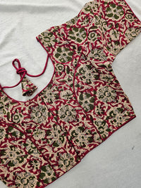 Pure Cotton Block Printed Blouse with Lining - Maroon