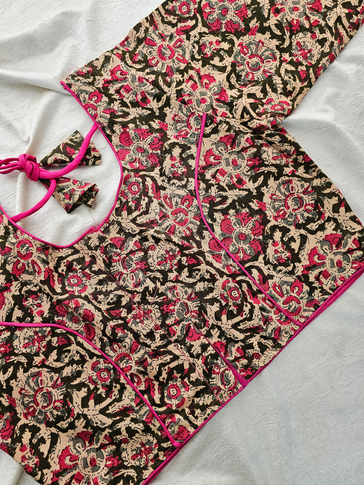 Pure Cotton Block Printed Blouse with Lining - Pink