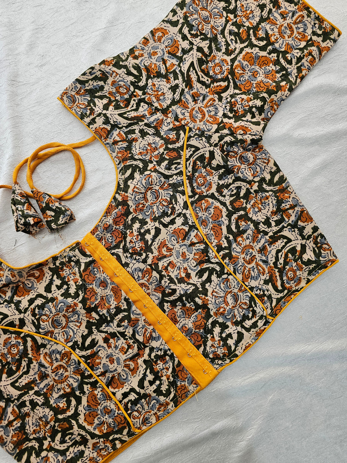 Pure Cotton Block Printed Blouse with Lining - Yellow