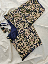 Pure Cotton Block Printed Blouse with Lining - Navy Blue