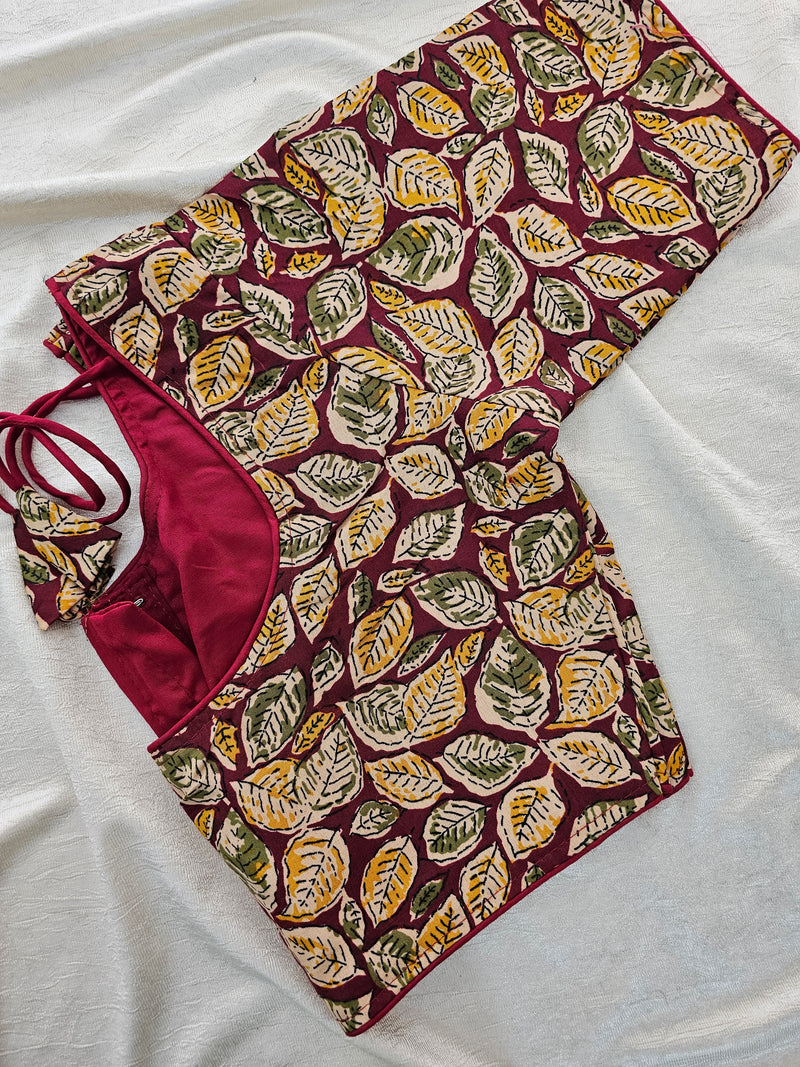 Pure Cotton Block Printed Blouse with Lining - Maroon