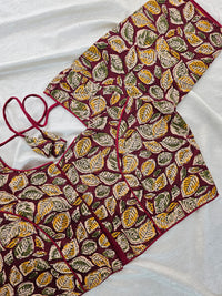 Pure Cotton Block Printed Blouse with Lining - Maroon