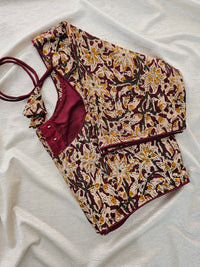 Pure Cotton Block Printed Blouse with Lining - Maroon