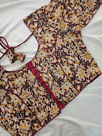 Pure Cotton Block Printed Blouse with Lining - Maroon