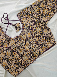 Pure Cotton Block Printed Blouse with Lining - Purple