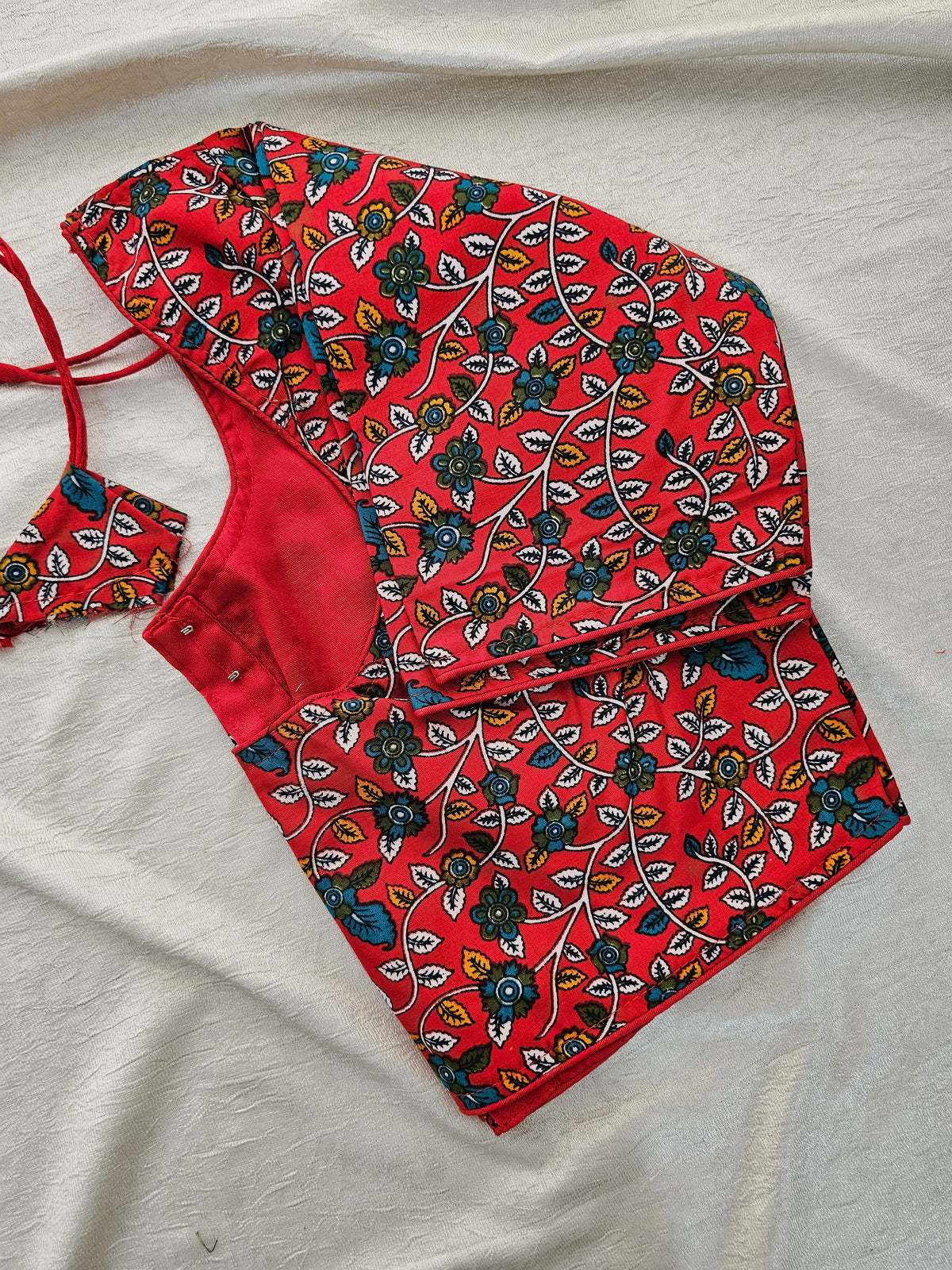 Pure Cotton Block Printed Blouse with Lining - Red