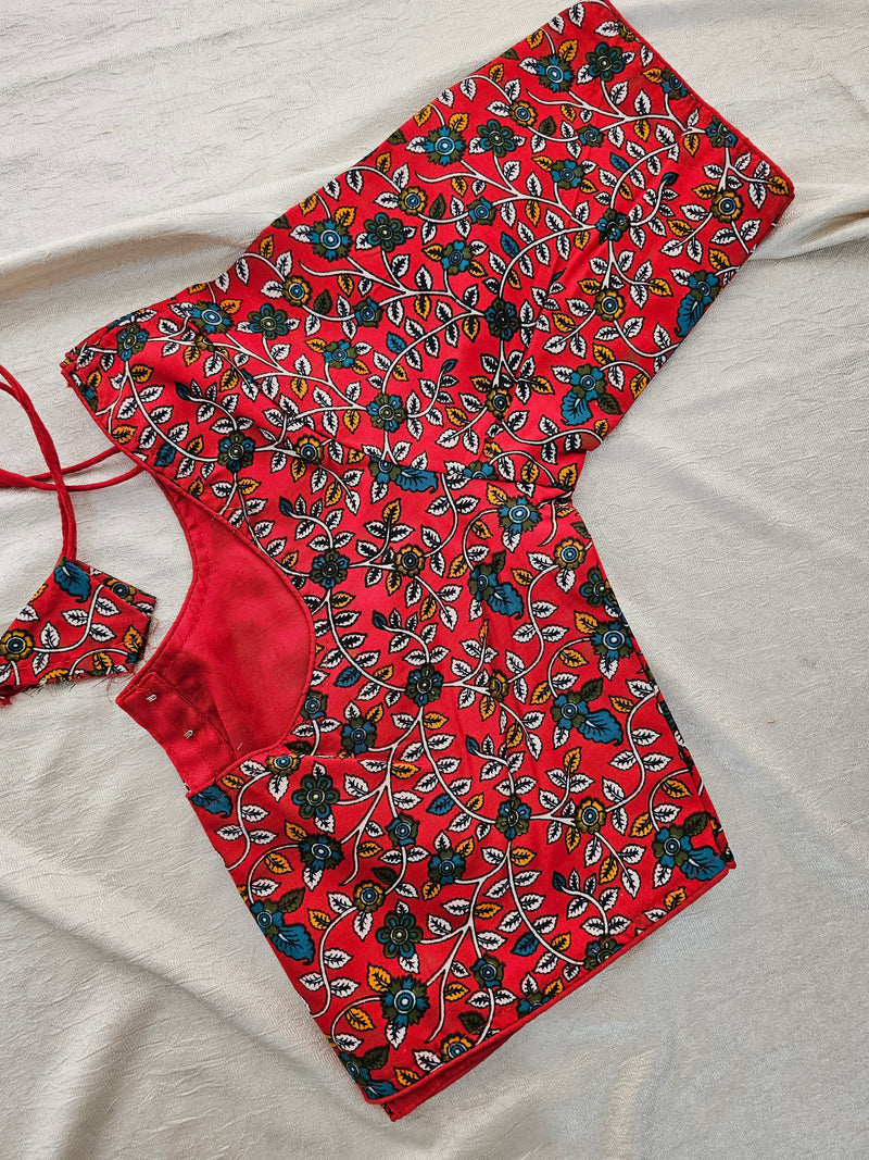 Pure Cotton Block Printed Blouse with Lining - Red