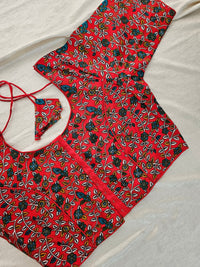 Pure Cotton Block Printed Blouse with Lining - Red