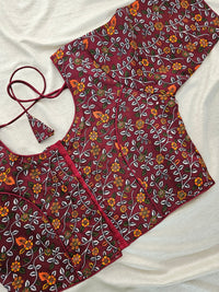 Pure Cotton Block Printed Blouse with Lining - Maroon