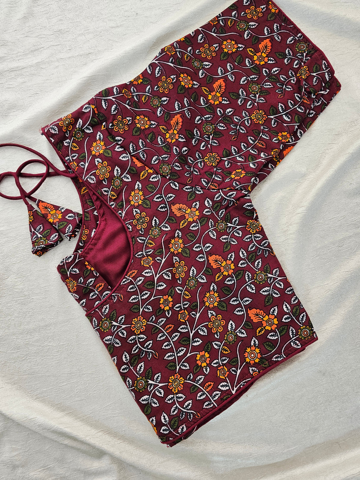 Pure Cotton Block Printed Blouse with Lining - Maroon