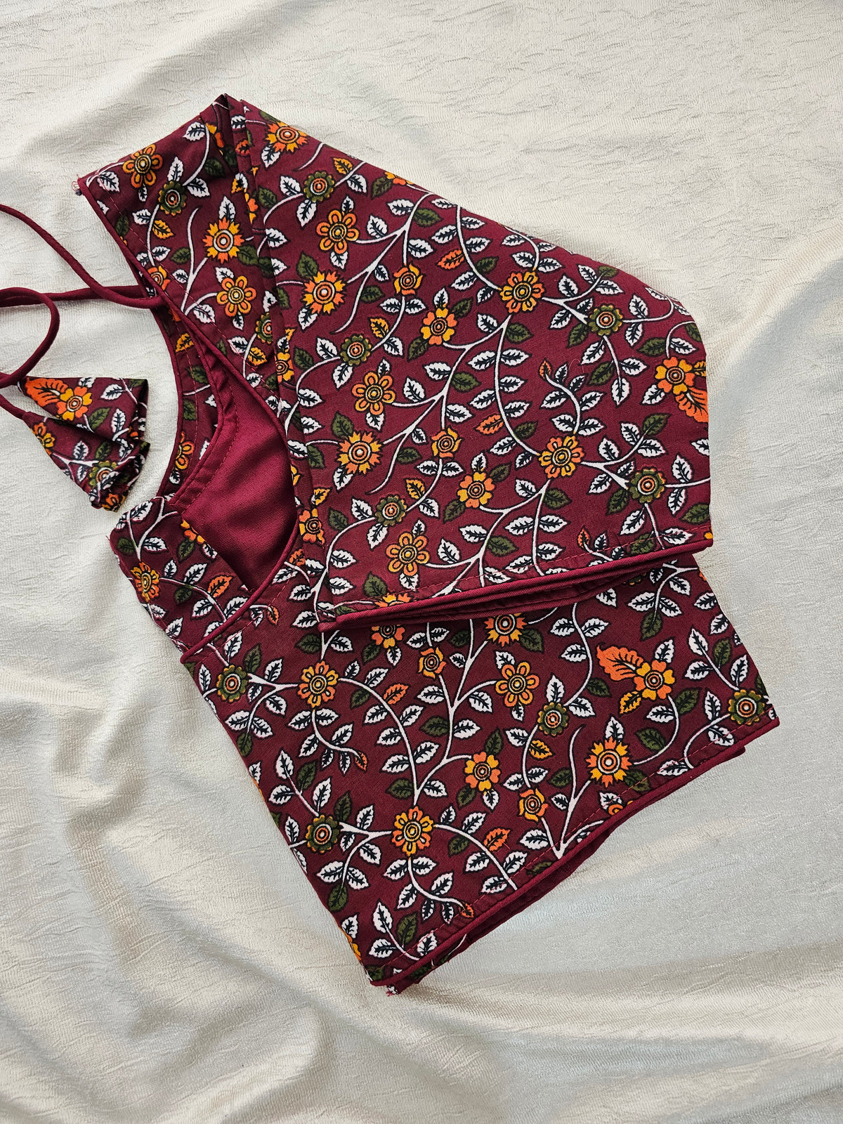 Pure Cotton Block Printed Blouse with Lining - Maroon