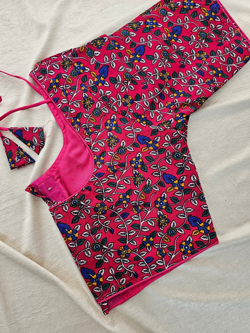 Pure Cotton Block Printed Blouse with Lining - Pink