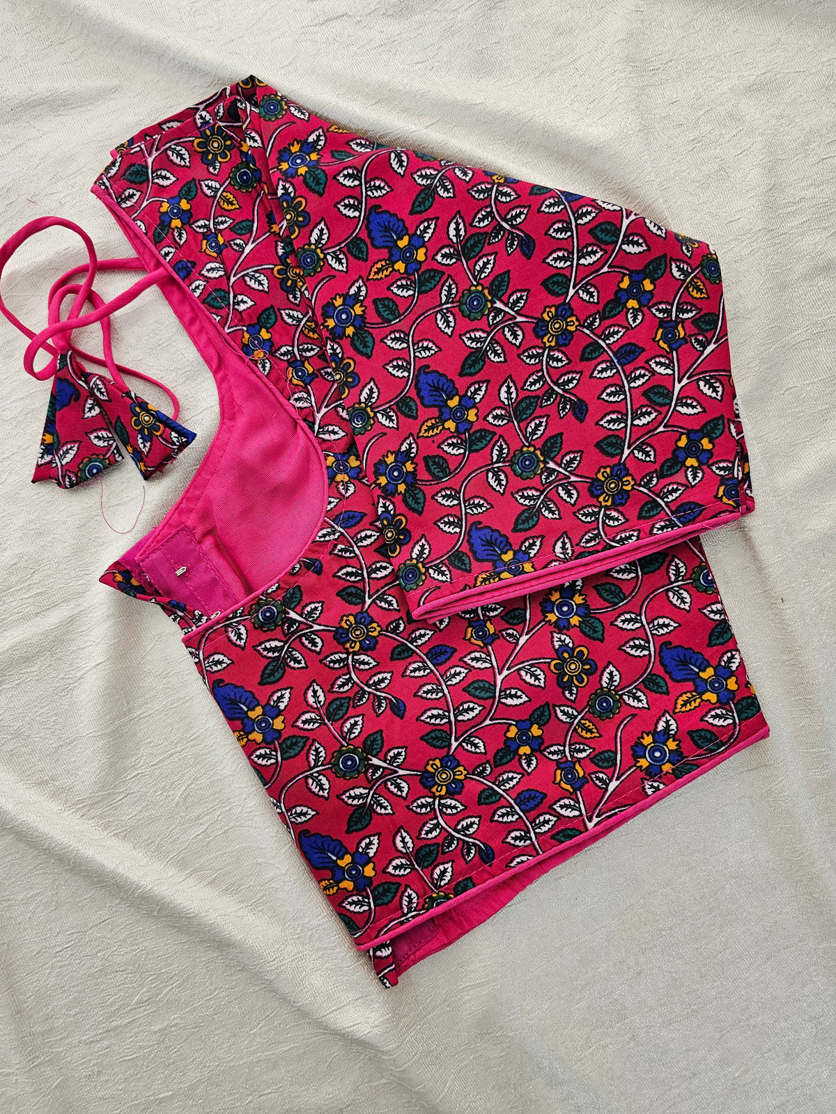 Pure Cotton Block Printed Blouse with Lining - Pink