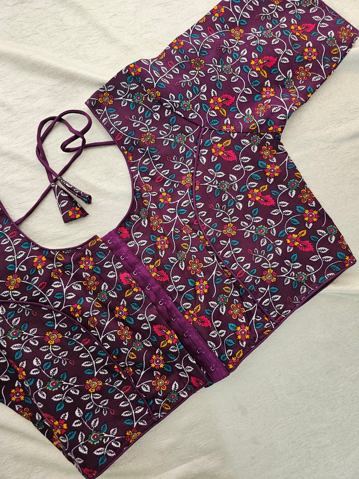 Pure Cotton Block Printed Blouse with Lining - Purple