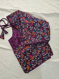 Pure Cotton Block Printed Blouse with Lining - Purple