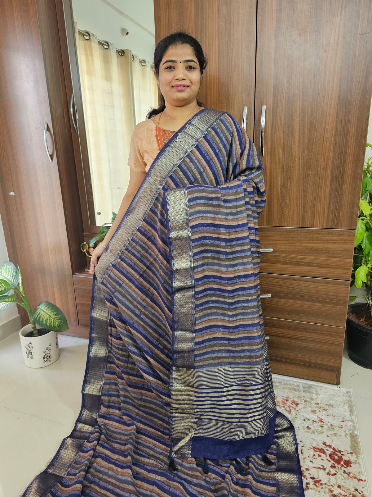 Semi Moonga Silk Saree - Navy Blue