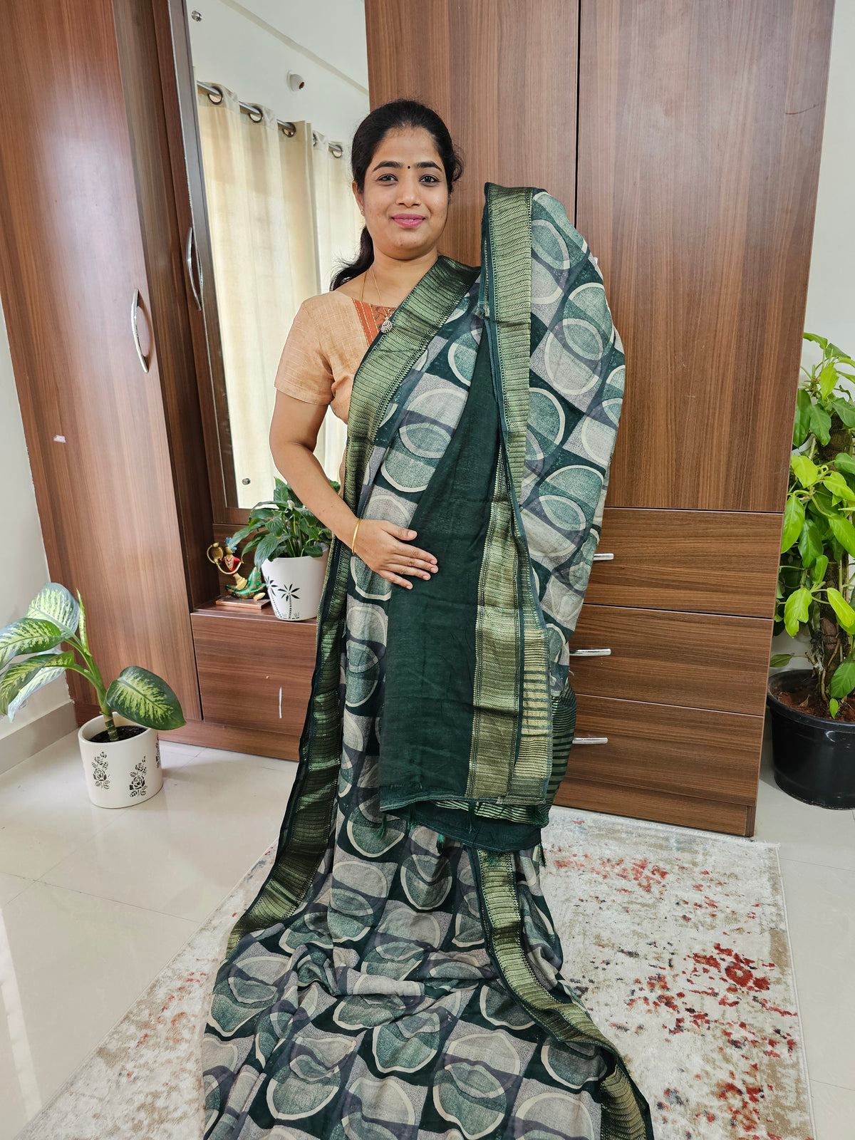 Semi Moonga Silk Saree - Dark Green