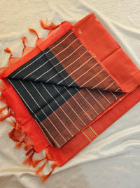 Chinnalampattu Saree - Dark Grey with Orange