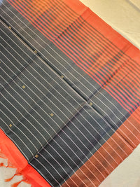 Chinnalampattu Saree - Dark Grey with Orange