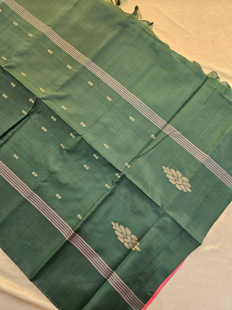 Chinnalampattu Saree - Pink with Bottle Green