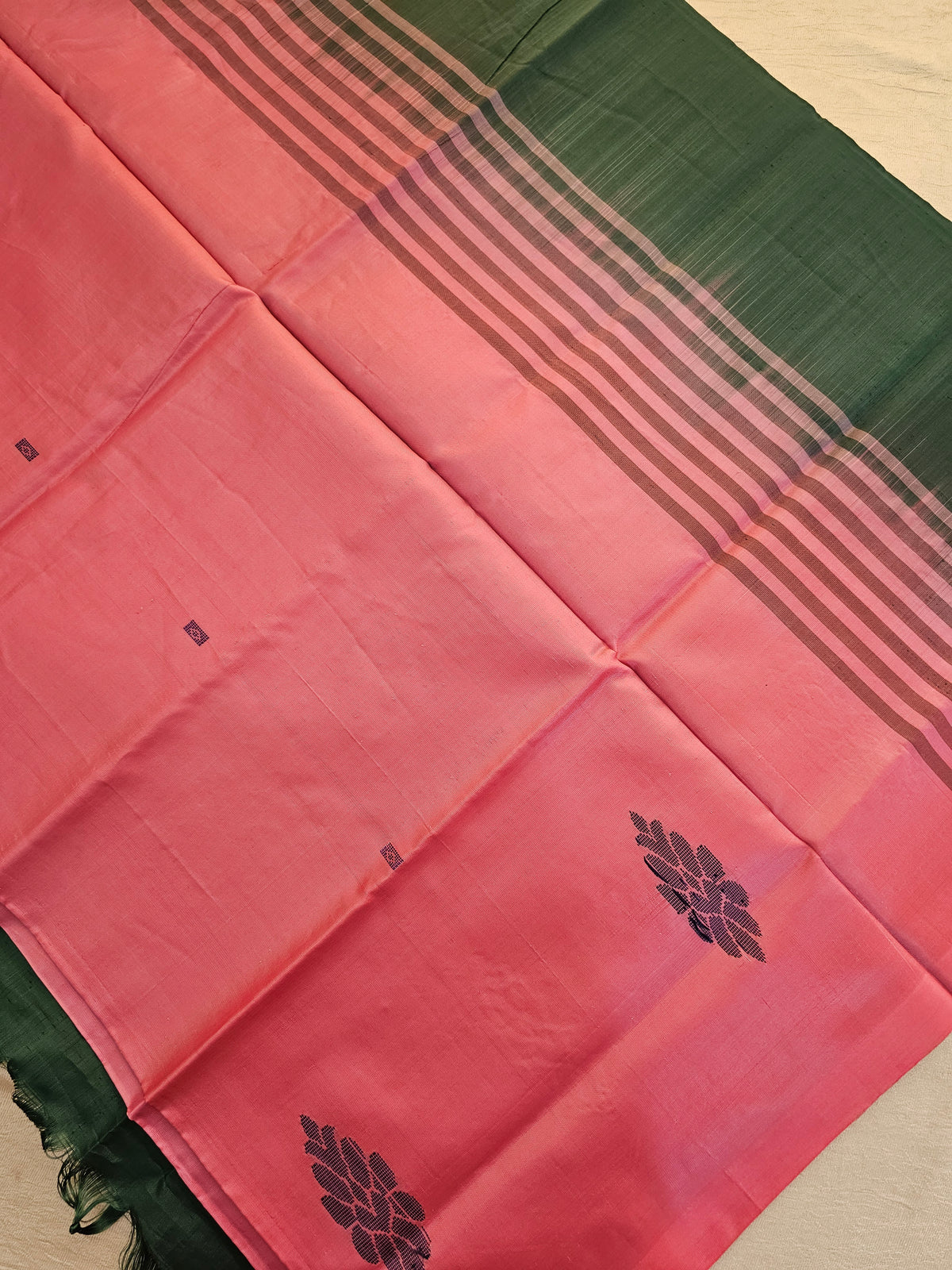 Chinnalampattu Saree - Pink with Bottle Green