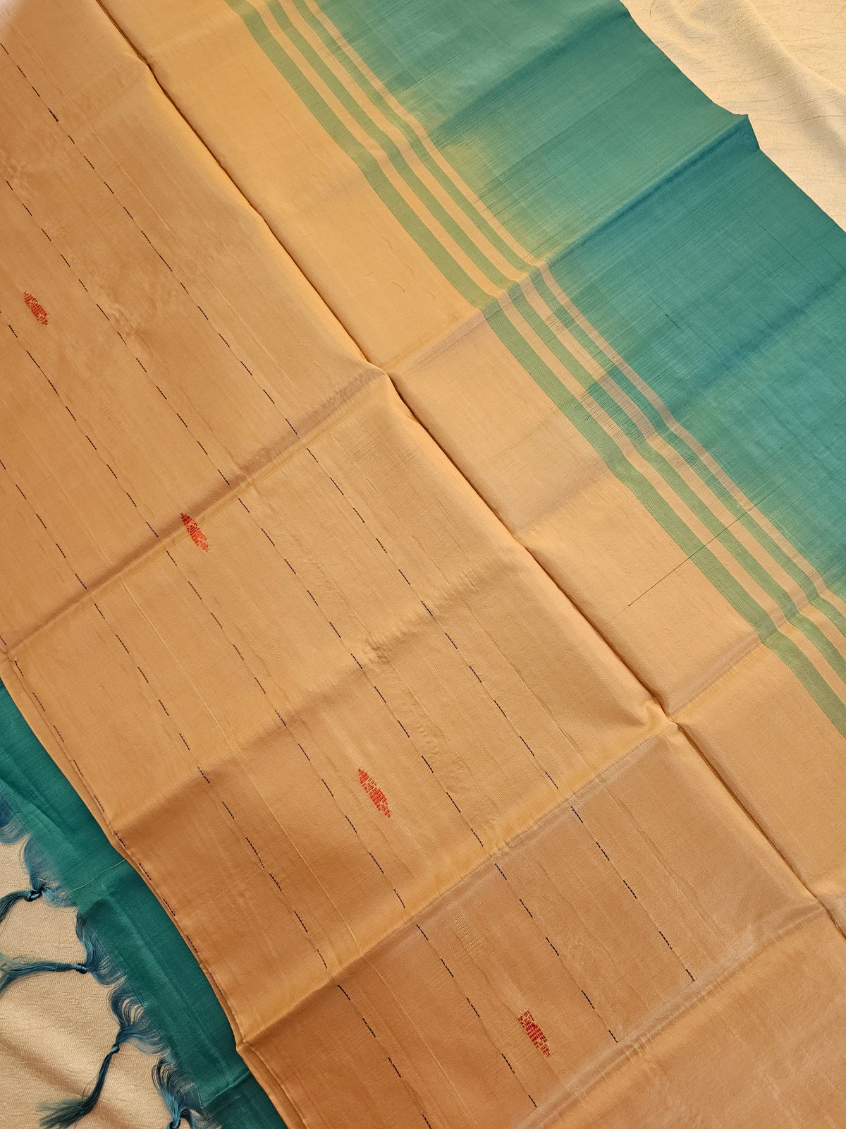 Chinnalampattu Saree - Cream with Sea Green