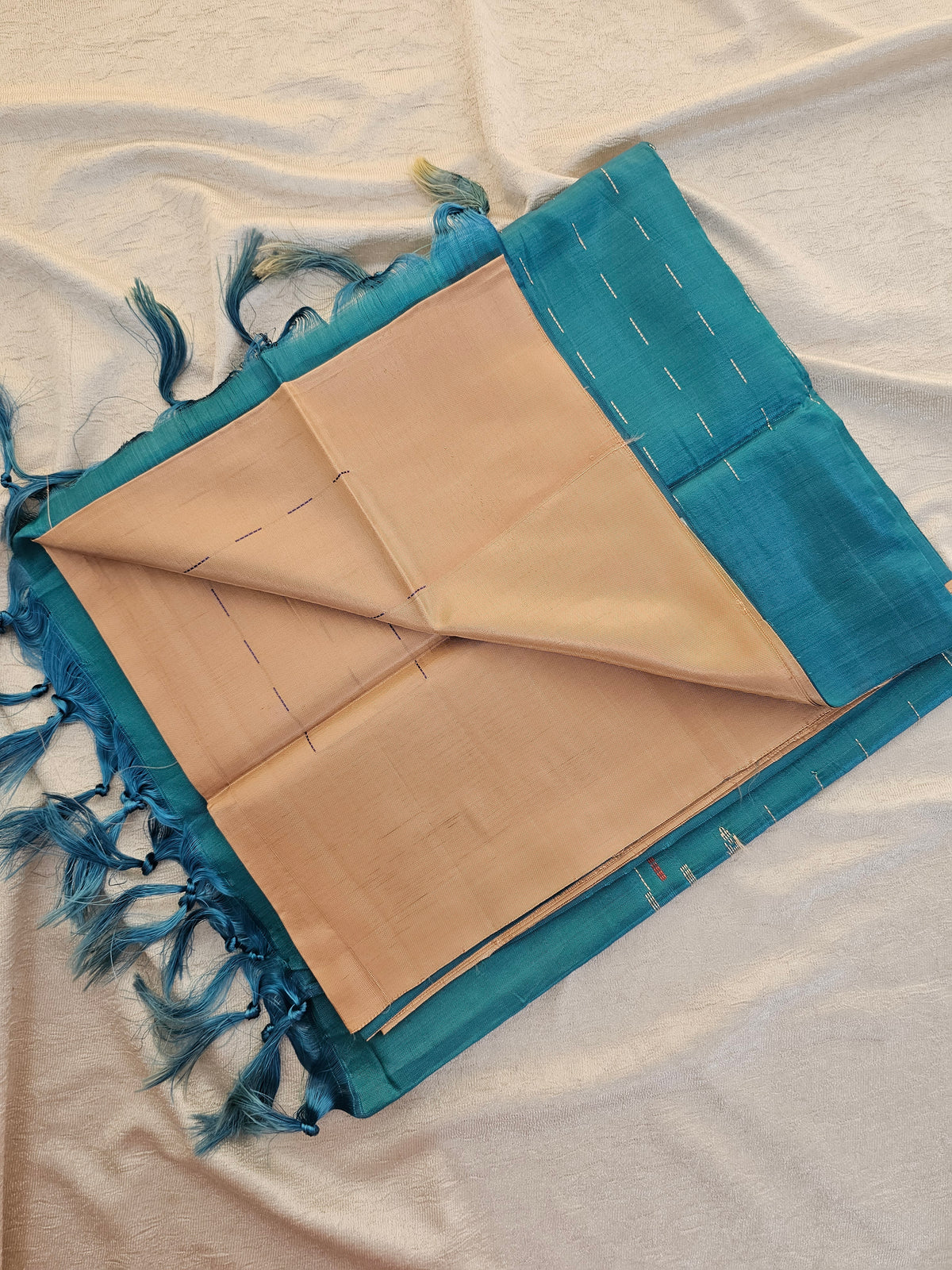 Chinnalampattu Saree - Cream with Sea Green