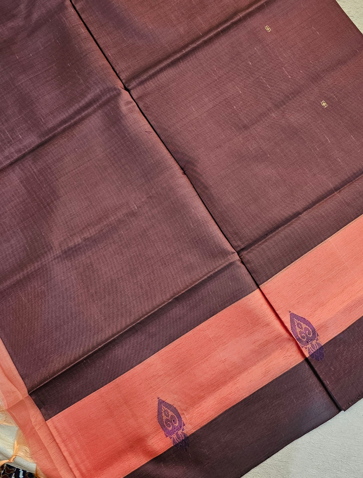 Chinnalampattu Saree- Coffe Brown with Peach