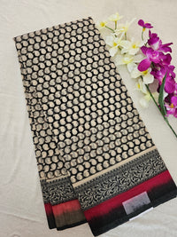 Premium Super Net Kota Saree - Cream with Black