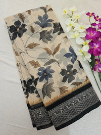 Premium Super Net Kota Saree - Cream with Black